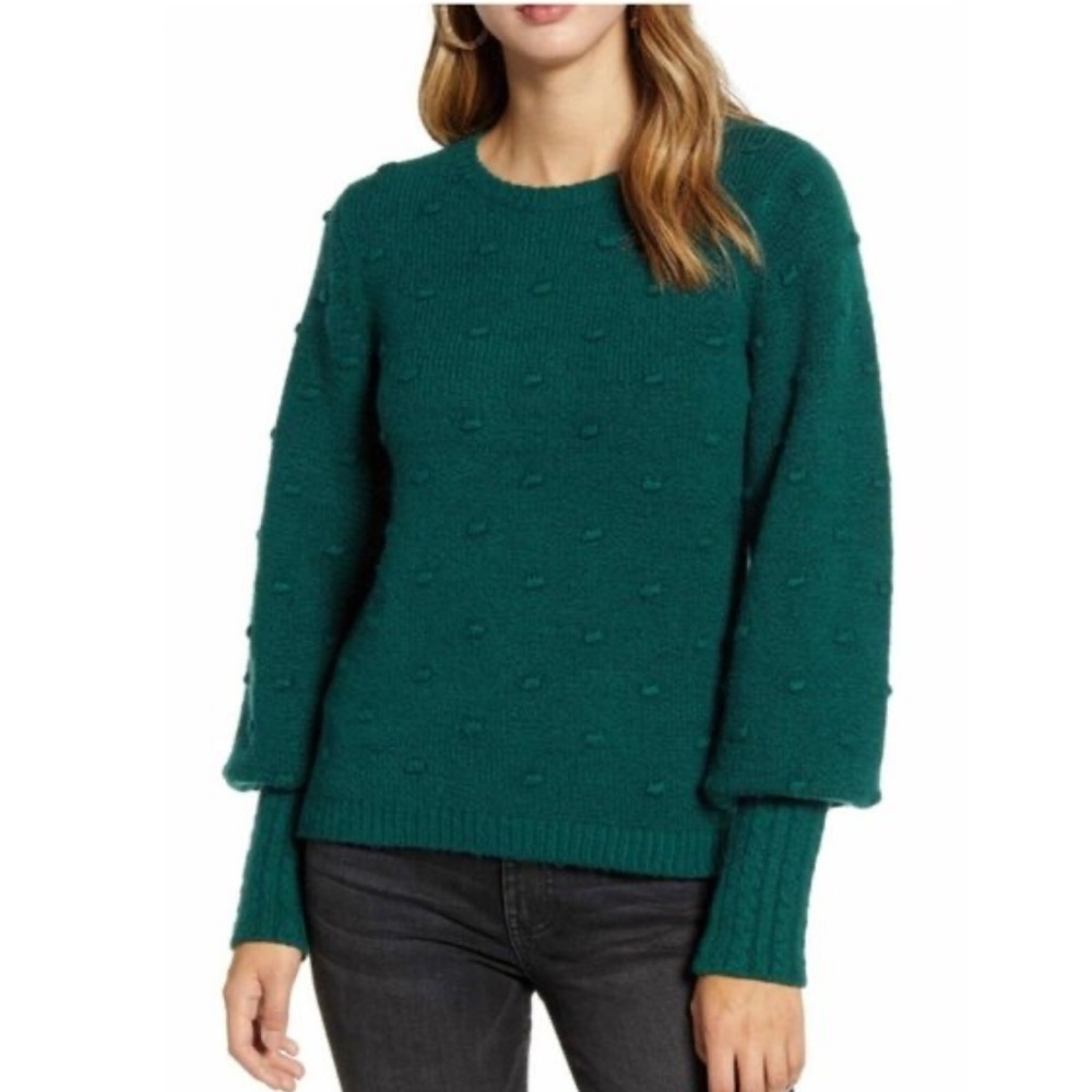 Rachel Parcell Green Crewneck Popcorn Knit Sweater Size XS
